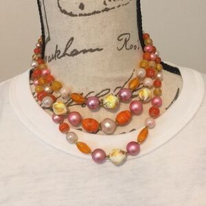 487-beautiful Vintage orange glass bead‎ necklace